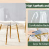Transparent and stylish ergonomic dining chair unlocks a new experience of lightweight fashion, comfort, and stability. Transparent seat cushion, golden metal legs. One box of three.