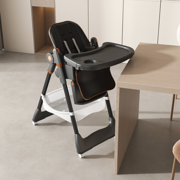 Adjustable Baby High Chair 0-6 Years – Portable Infant Feeding Seat with Safety Belt, Silent Lockable Wheels & Easy-Clean Design for Home, Dining, Living Room, Bedroom (Black)