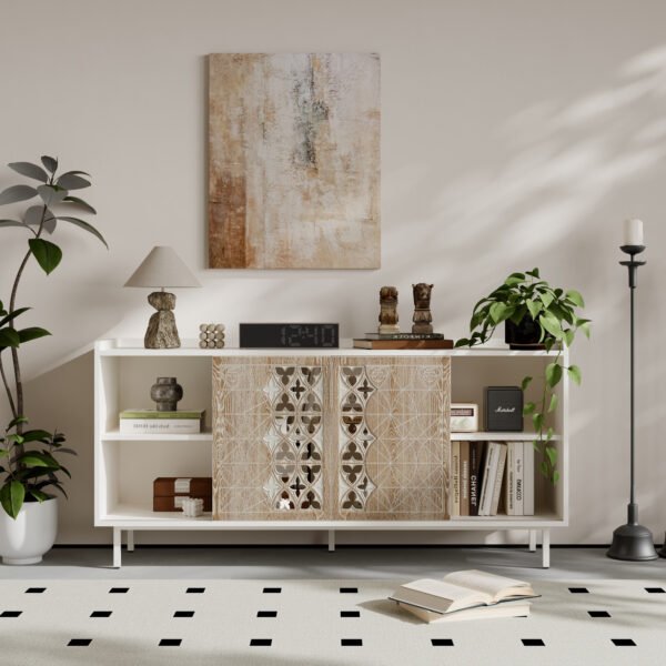 4e4b84bdb48642d79bdd46c41d40388c_5ab37c28407aea7e7f72ec577d7a9844 Sicotas Mid Century Sideboard Storage Rustic Sliding Door Solid Wood Cabinet for Living Room Decorative TV Buffet and Storage for TV Stand,Sideboards,Accent Cabinets