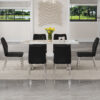 Table and chair set.63*31.4 Inch Pandora Patterned Sintered Stone Dining Table Set - 6 Shell Textured Black Chairs, Modern Light Luxury.Perfect For Dinner Room,Meeting Room,Kitchen,etc.