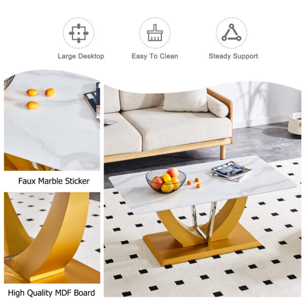4e685b5d73154e1f974342bd893a2573_f7028b2a90ee0eeeb2f2d5cddd36bc64 Coffee table.Modern minimalist Tempered glass with sticker desktop ,golden MDF legs and stainless steel decorative columns. Lightweight and easy to move. CT-907