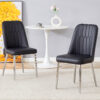 2 modern dining chairs, smooth PU leather backrest and silver-toned metal legs for a comfortable home experience for kitchens, bedrooms and offices.