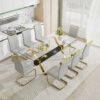 Dining table. Modern tempered glass dining table. Large modern office desk with gold plated metal legs and MDF crossbars, suitable for both home and office use. Kitchen. 79 ''x39''x30 ''  1105