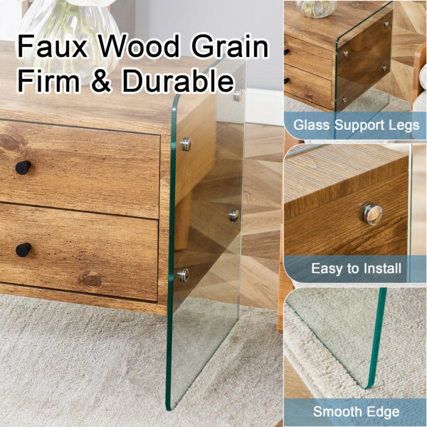 4e9bbef86d0c4a94bff539612970cd44_31b6773dd04184920aa3fdb8d190055c Double-drawer bedside table. The board surface is MDF sticker, and both sides are transparent tempered glass. The design is simple and elegant, with excellent storage functions.