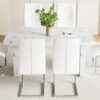 Table and chair set.63"*35.4" White Imitation Marble Pattern MDF Dining Table Set - 6 Soft and Comfortable White PU Chair With Arched Metal Silver Leg.Create Your Exclusive Low-Key Luxury Space.