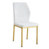 Luxury Simple Chair - Set of 6 White PU Material High Resilience Dining Chair with Metal Gold Leg.The Chair Back Has a Vertical Stripe Design With Smooth And Uniform Lines.