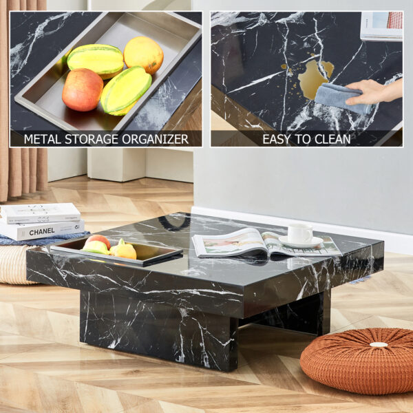 A modern and practical coffee table made of MDF material with black patterns. The fusion of elegance and natural fashion  31.4"*31.4"*12"