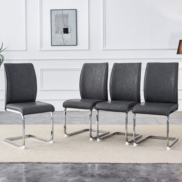 4f005fa7fc7e4823be5a94d6380f7d4c_acf57ff1b09bd4016661c13d774901d9 Luxury Simple Arch Chair - Set of 4 Dark Gray PU Material High Resilience Dining Chair with Arched Metal Silver Leg.Crazy Horse Texture PU Dining Chairs.