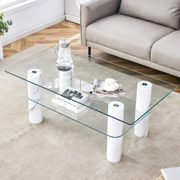 4f113e7d299f4d1d9f76c959d774a1ec_20240311_3ac86088d9ddeca452295d71a9aeca3a Modern minimalist double layered transparent tempered glass coffee table and coffee table, paired with white MDF decorative columns. Computer desk. Game table. CT-X02