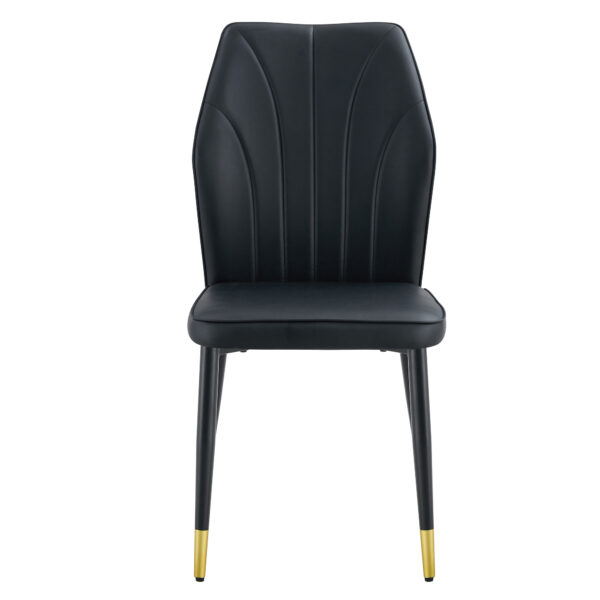 4f57ea33679646c09b2cd3392e8015e2_26683c973de06310c6e6f6f6c5923ff7 4 modern dining chairs with stylish PU patterned backrest and black metal legs for a comfortable home experience in the kitchen, bedroom and office.