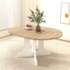 Dining Table for Farmhouse Kitchen 59x43 Inch Expandable Oval Table Top with Removable Leaf Trestle X Shaped Base White
