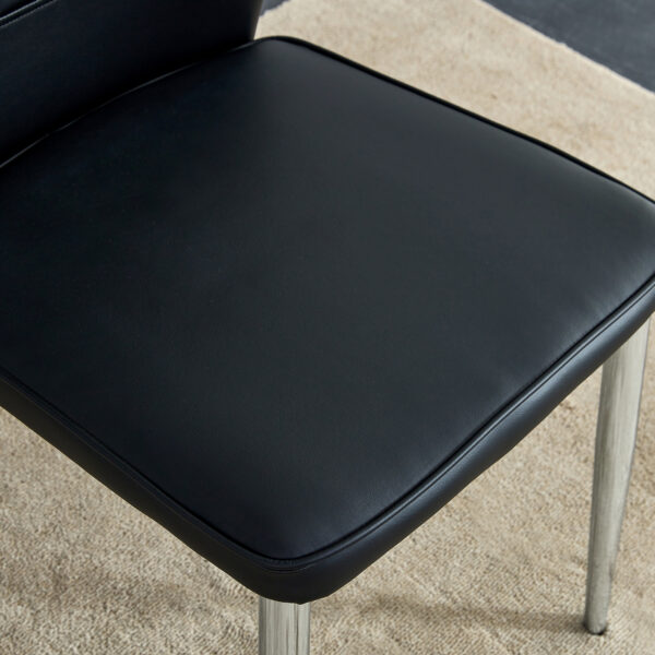 4f7b2f5c50b745e5ba07ebec1e1fe355_20240205_da479c477be08c7ee1318cf827f079ba Four black dining chairs. Modern chairs from the Middle Ages. Made of PU material cushion and silver metal legs. Suitable for restaurants and living rooms C-009