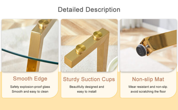 4fa1b87ed0a445f59e2662084fbc4571_c08a2a39c96578814f24ffa606058117 Modern Luxurious Round Tempered Glass Dining Table with Gold 7-Shaped Metal Legs,suitable for family meals, office conferences, or as a casual coffee table for various occasions.47.3*47.3*29.5