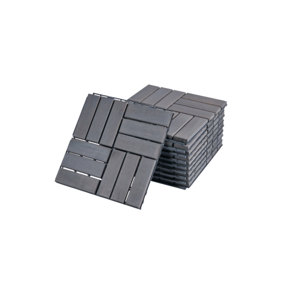 30 PCS Interlocking Deck Tiles Checker Pattern, 12" x 12" Square Light Gray Acacia Hardwood Outdoor Flooring for Patio, Bancony, Pool Side,...