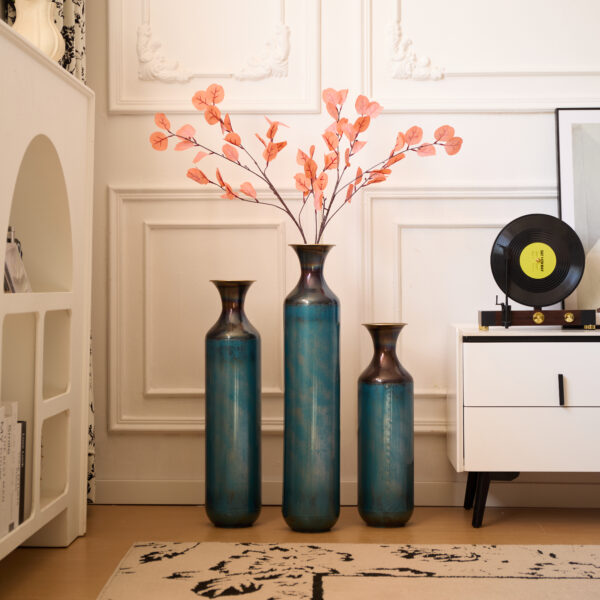 Floor metal vase modern style decoration home droplet shaped white metal vase 3-piece set gorgeous home decoration large glazed metal vase