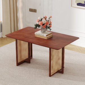 Chinese country retro solid wood dining table,simple modern imitation rattan dining table.Suitable for dining room, living room, office.Natural Style Walnut Solid Wood Dining Table.