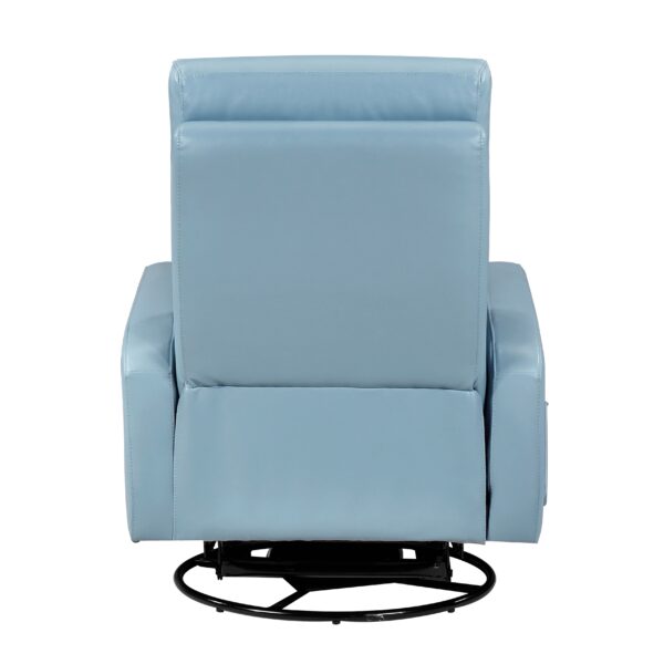 Glider Recliner Chair with Swivel Motion Blue Leather Upholstery Solid Wood Comfort Luxury Living Room Furniture 1pc