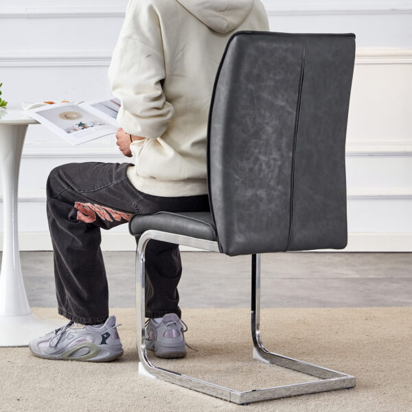 5031f1766cf540bba89a7a7d317d93f6_edce41612372411328e3a298626aeade Luxury Simple Arch Chair - Set of 8 Dark Gray PU Material High Resilience Dining Chair with Arched Metal Silver Leg.Crazy Horse Texture PU Dining Chairs.