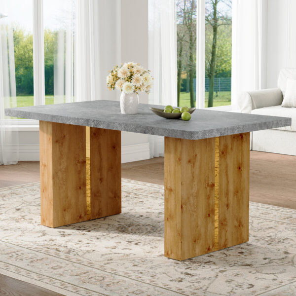 503dfe4c841a42039c91dfce1e2adc20_d9f65297392383139664bd05f101740a Large modern rectangular table with cement-grey patterned top and large MDF legs for kitchen, dining and living room to give a different atmosphere to the home environment.