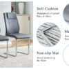 Table and chair set.Modern Luxurious Transparent Tempered Glass Dining Table Set with 8 Chairs.Single fork silver metal table legs.Dark gray high-quality PU dining chairs with silver metal legs.