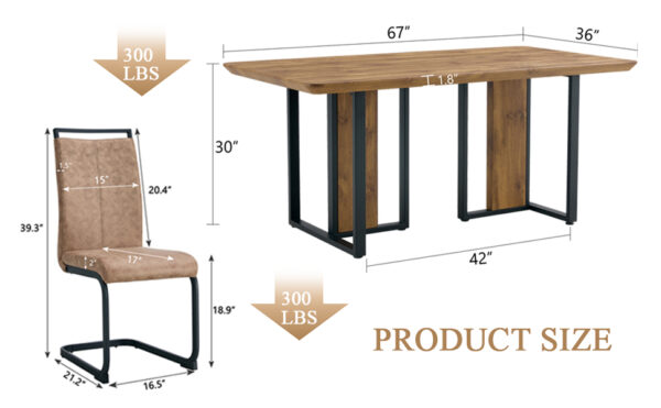 506fbb1c752642aa8622315d56f196bd_a09b32e1faaff377f559290ee2bf2cb5 Table and chair set.67"x36" Wood-Textured MDF Dining Table Set with 6 Brown Fabric Chairs.MDF sticker,Wood colored texture sticker,Black C-tube dining chair legs,Suitable for kitchen,Dining room,etc.