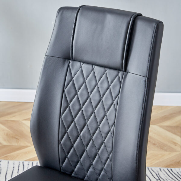 50907f9f16ec43c980e995a3b351fe25_44cb4644f11e9c9d525893f907248e60 Table and chair set.55"x31.4" Cream-Style White MDF Dining Table Set with 6 Black Chairs With Silver Metal Legs.MDF Tabletop and metal frame legs.Adding a warm and gentle atmosphere to your family.