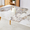Modern minimalist dining table. White imitation marble pattern SINTERED STONE desktop with golden metal legs.62.2"*34.6"*30" F-001