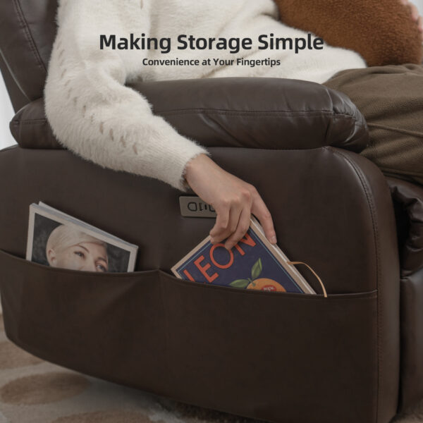 Electric Power Swivel Recliner Chair - Oversized PU Leather Massage Recliner with USB/Type-C Charging, 360° Rotation & Rocking Function, Living Room Reclining Sofa ,Dark Brown
