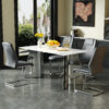 Table and chair set.63*31.4 Inch Luxurious Cold Jade Sintered Stone Dining Table Set- 4 Dark Gray High-quality PU Chairs With Arched Silver Metal Legs.Perfect For Dinner Room,Meeting Room,Kitchen,etc.