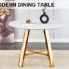 Modern minimalist white patterned circular dining table and coffee table. MDF desktop, diameter 42 inches, stainless steel metal legs, suitable for home and office use