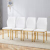 Luxury Simple Chair - Set of 4 White PU Material High Resilience Dining Chair with Metal Gold Leg.The Chair Back Has a Vertical Stripe Design With Smooth And Uniform Lines.