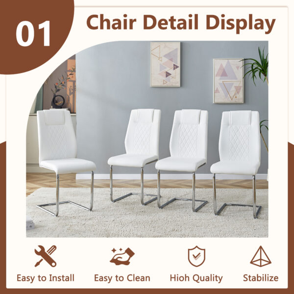5120c4ab2bd04c18b4d4ee14660d9137_f98758a9f7194e6c7574932ce2f566f6 Table and chair set.63"x31.5x30" Luxurious Snow Mountain Patterned Sintered Stone Table with Silver Stainless Steel Butterfly Legs.Paried With 6 White High-quality PU Chairs With Arched Metal Legs.