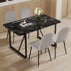 Table and chair set.Modern Black Marble Pattern MDF Dining Set - 55"x31.4" with 4 Light Gray Linen Fabric Chairs.Iron Pipe Spraying Chair Legs.Suitable for kitchen,Dining room,etc.