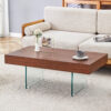 Walnut Colored MDF Coffee Table - 39.3"x21.6" with Tempered Glass Legs.Density Board Sticker,Reinforced Glass Legs.Walnut Colored Texture Sticker.