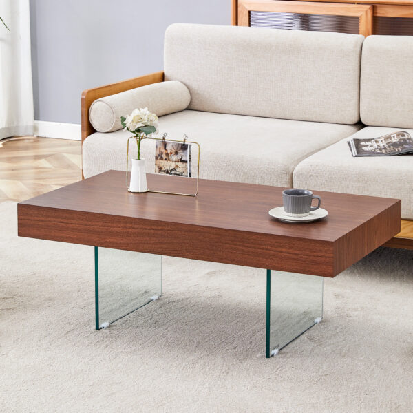 512c98b8872b40359a4252135c1b1b1c_b3c9bd5ccaceb02f91dfb1fe2e0c84cd Walnut Colored MDF Coffee Table - 39.3"x21.6" with Tempered Glass Legs.Density Board Sticker,Reinforced Glass Legs.Walnut Colored Texture Sticker.