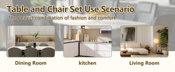 5153b6494aa948a2a229d849bc310480_a261b0247e6a2da6a97a317958a4bd3f Table and chair set.63*31.4 Inch Luxurious Cold Jade Sintered Stone Dining Table Set - 6 Black High-quality PU Chairs With Arched Silver Metal Legs.Perfect For Dinner Room,Meeting Room,Kitchen,etc.