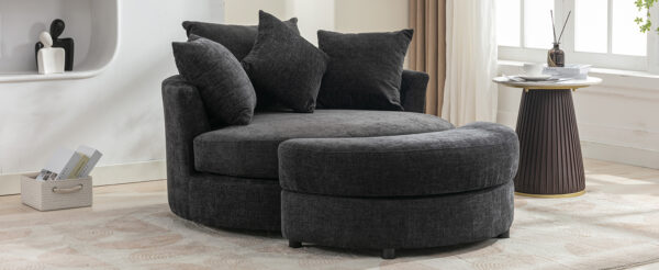 Orisfur. 360° Swivel Accent Barrel Chair with Storage Ottoman & 4 Pillows, Modern Chenille Leisure Chair Round Accent for Living Room, Gray
