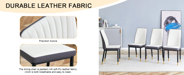 5180a9e5990b4560847988210591a42f_0008925fac3b3297742ae247a037790c 4 Dining Chair Set, White + Grey Dining Chair Set, High Back Seat in PU Material and Sturdy Black Leg Chair for Dining Room, Kitchen and Living Room c-010