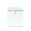 The top of the coffee table is made of MDF and white stickers, and the sides are clear tempered glass. The design is simple and elegant, and the structure is strong.