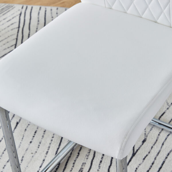 51b8e9fd4b2f443f8b80c99fea6e98c7_d10b301e8721986ba14a4845a9266736 Table and chair set.63*31.4 Inch Luxurious Cold Jade Sintered Stone Dining Table Set - 6 White High-quality PU Chairs With Arched Silver Metal Legs.Perfect For Dinner Room,Meeting Room,Kitchen,etc.
