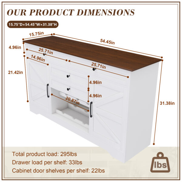 51d590acded046158fe1d0434185d9fb_fda992bd27a9117fec741520c94e7b44 54" Farmhouse Buffet Sideboard with Storage Cabinet & Adjustable Shelf – Wood Top Dining Table with Drawer, Kitchen Storage Cabinet for Dining Room, Living Room, White