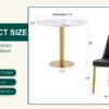 Table and chair set.31.5 Inch Elegant White Marble Pattern Round Dining Table - Suction Molding Annular Texture.Paired With 4 Black PU Chairs with Simple Line Designs On The Backrest.