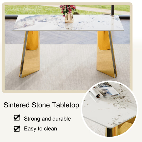 5206c12cea784238b4f322bea6ca9aa2_f3a9361c1abfcfae23faaf5a8e4be827 63"x31.5x30" Pandora Patterned Sintered Stone Dining Table with Golden Stainless Steel Butterfly Legs.The tabletop is designed to be scratch and heat resistant.Slabs Tabletop,Stainless Steels Legs.