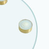 Double layer rotatable round glass.Golden aluminum plate,The rotatable design makes it convenient to retrieve and place items.The upper glass has a diameter of 24 inches, the lower glass15 inches.