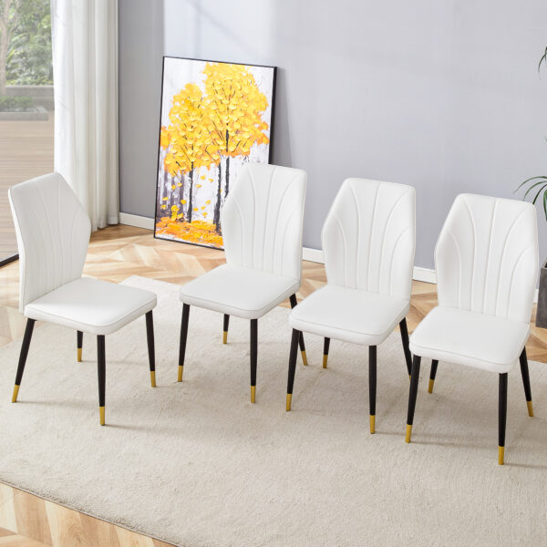 520e0664dc4d4f7b9df05e433ce7595b_b5a4e9bfa6001cae2fc10388d27f3ddc 4 modern dining chairs with stylish PU patterned backrest and black metal legs for a comfortable home experience in the kitchen, bedroom and office.