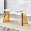63"x31.5x30" Luxurious Snow Mountain Stone Slab Dining Table with Golden Stainless Steel Butterfly Legs.The tabletop is designed to be scratch and heat resistant.Slabs Tabletop,