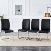 Luxury Simple Arch Chair - Set of 4 Black PU Material High Resilience Dining Chair with Arched Metal Silver Leg.