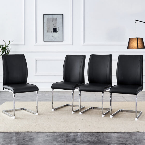 521c8eaa8b0c4980a41e25cf90ee3614_7d153039686ab9e247fd03f5ccc0240c Luxury Simple Arch Chair - Set of 4 Black PU Material High Resilience Dining Chair with Arched Metal Silver Leg.