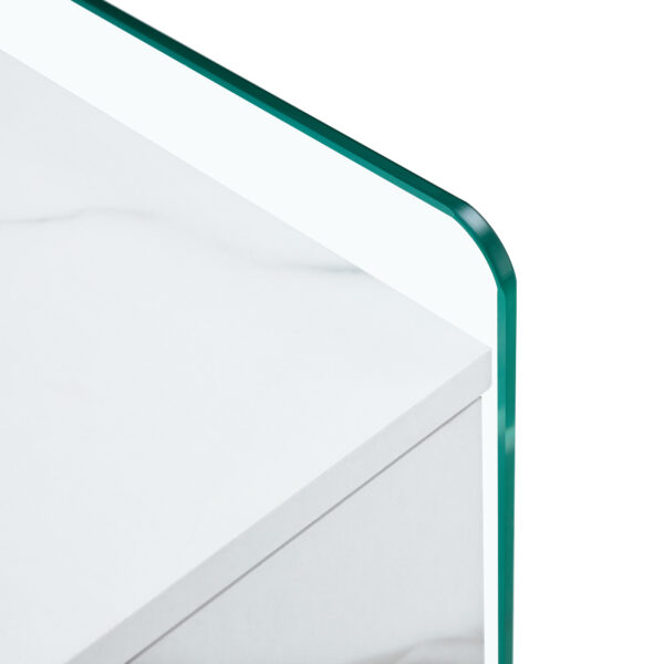 52427388b9f847208ee7b1aa517c6edb_b96448bebfea496643e8f8364851d51f Bedside table with drawers. The board surface is MDF sticker, and both sides are transparent tempered glass. The design is simple and elegant, with excellent storage functions.