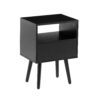 15.75" Rattan End table with  drawer and solid wood legs, Modern nightstand, side table for living room, bedroom, black